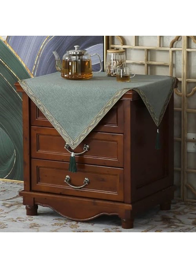 ChicAbode Linen Style Bedside Tablecloth Vintage Nightstand Cover Small Coffee End Tables Cloth with Tassel, Dust-Proof Washable Table Cover for Night Table Tabletop Decoration (Coffee) - Image 3